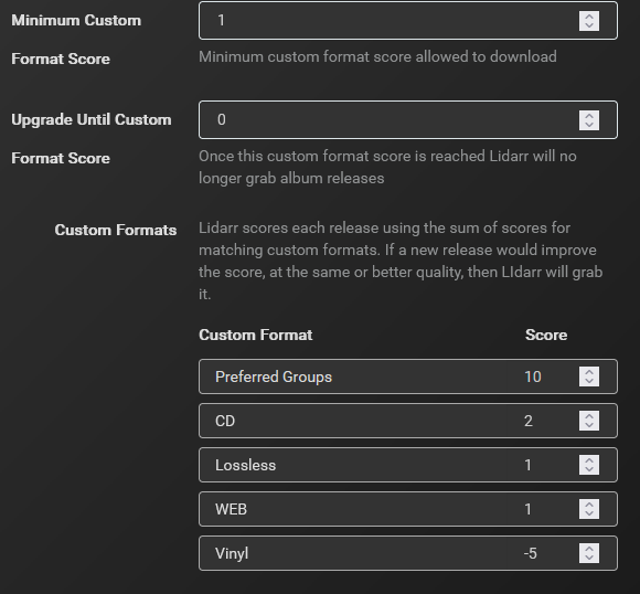 custom format scoring